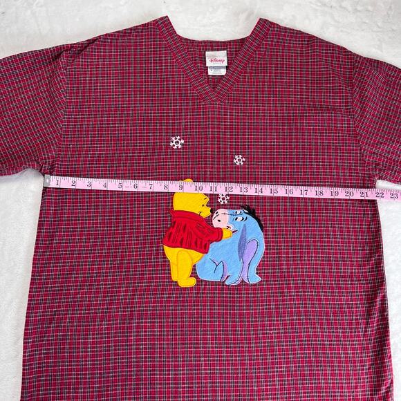 Disney Store Vintage Red Plaid Night Gown Winnie Pooh & Eeyore women’s Sz Medium - Picture 3 of 7
